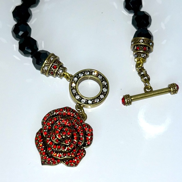 NWOT Retired Heidi Daus Designer Red Rose Rhinestone Toggle Bracelet Flower Boho - Picture 2 of 10